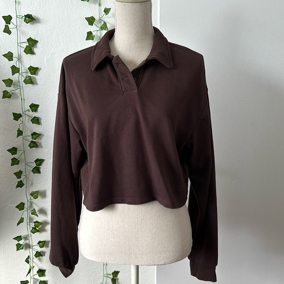 H&M | Cropped Long Sleevve Collared Top - Picture 1 of 5